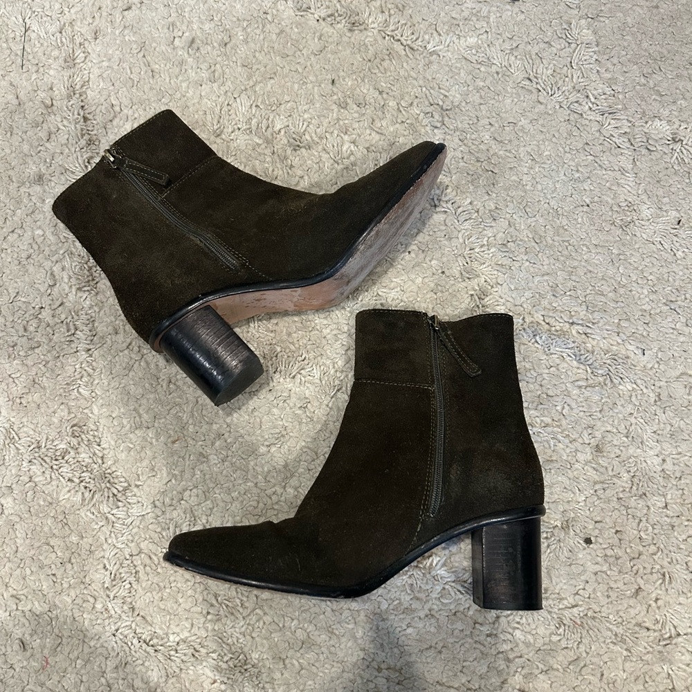 Portland Leather Patina Vero Suede Square Toe Stacked Heel Boots